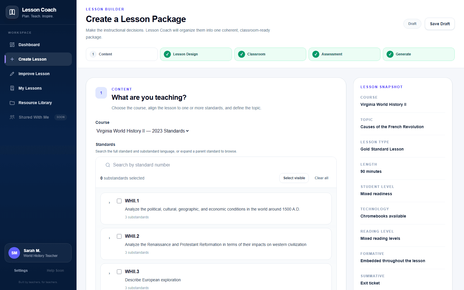 Create Lesson application screenshot
