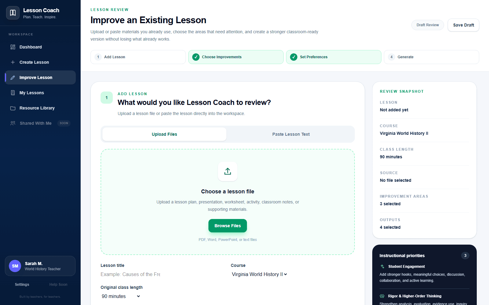 Improve Lesson page
