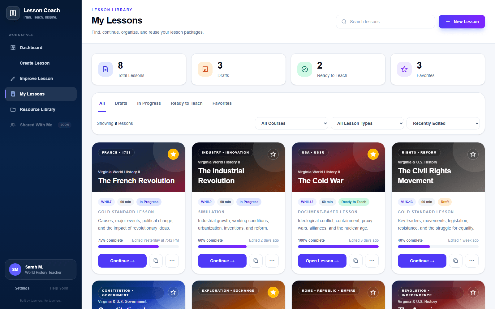 My Lessons page